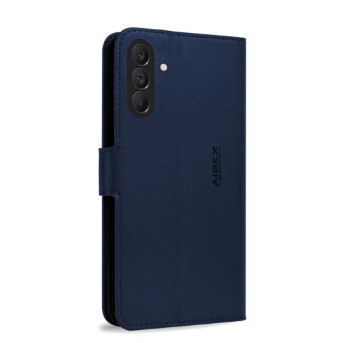 Image of AIBEX Compatible for Samsung F70 Pro 5G / Samsung M47 5G / Samsung A27 5G Flip Cover Leather Finish | Inside TPU with Card Pockets | Wallet Stand | Complete Protection Flip Case Blue