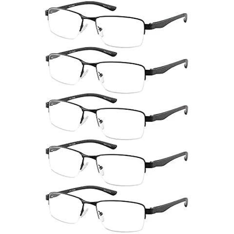 EYECEDAR Amcedar 5er-Pack Lesebrille Herren Metall Halbrand-Federscharniere Rechteckiger Stil Edelstahl Material Enthält Computer Lesebrille +2.50 Cover