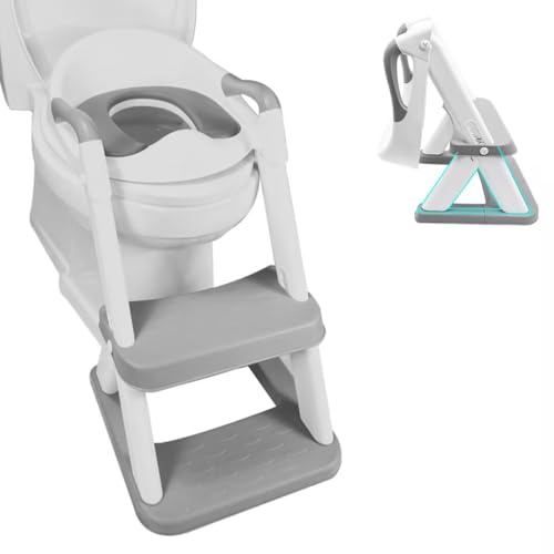 DEANIC Toilettensitz Kinder, Toilettensitz Kinder mit Treppe, WC Sitz Kinder mit 2 Stufen Hocker, Toilettenaufsatz Klositz für Kinder ab 1-2-3-6 Jahre (Grau und Weiß)