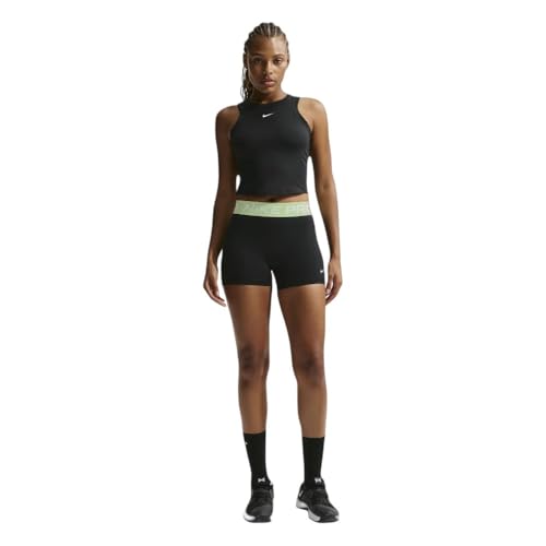 NIKE Short Pro Mid Rise 3' Biker Negro Verde IQ1037-011 Mallas Cortas Mujer