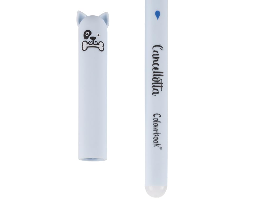 Colourbook Borrador - Juego de 24 bolígrafos borrables de gel azul, tinta azul termosensible, punta de 0,7 mm, recargables con toppers de animales, para escuela, tareas, estudio y diario