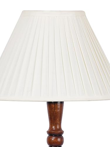 Image of Devansh Straight Pleated Off-White Cotton Wooden Floor Lamp -31