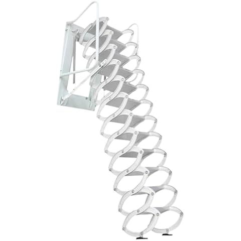 LIAPDG Wall Mounted Folding Ladder, 9.5ft 12steps Attic Loft Ladder Stair Attic Pull Down Stair for Cottage Basement Retractable Al-Mn Alloy Attic Ladder with Armrests, 882 lbs Load-Bearing Cover