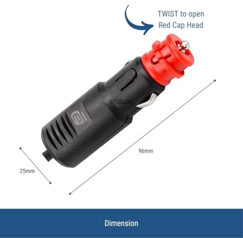 Image of Efillooc 12V Car Cigarette Lighter Socket Male Power Plug with 8A Fuse & LED for Tyre Inflator Car Vacuum Fridge Cooler High Power (Plug HP RED)