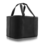 Selinchen® - Premium Einkaufskorb | Hochwertige Einkaufstasche faltbar und mit PU-Ledergriff | Ideal als eleganter Picknickkorb, Shopper oder Carrybag | 30 Liter (Schwarz)