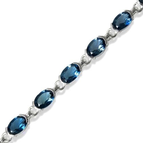 Silvershake 6X4mm Oval Shape Gemstone White Gold Plated 925 Sterling Silver Tennis 7 to 8.5 Inch Adjustable Bracelet Jewelry for Women3