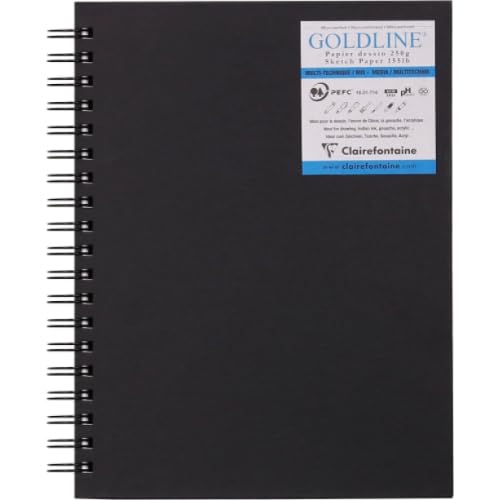 Lot de 5 Carnet spiralé Goldline de 40 feuilles micro-perforées de papier à dessin blanc, 250 g/m², 17,8x25,4