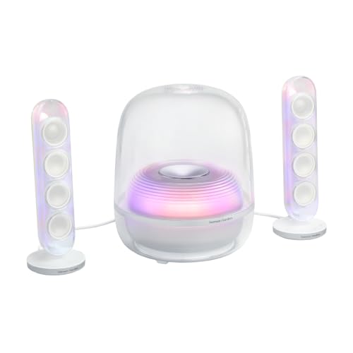 Harman Kardon SoundSticks 5, Altavoz Bluetooth para casa, diseño de 3 vías, conectividad HDMI ARC con un Cable, conexión de Varios Altavoces vía Auracast, iluminación de Colores Decorativa, Blanco