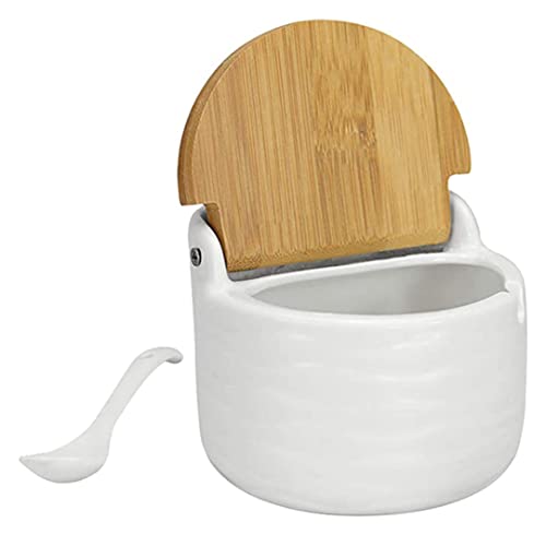 Odoukey Azucarero con Tapa y Cuchara, Bote de cerámica de 250ml, Tarro Lavable, salero para Especias, Pimienta, hogar, Cocina, Blanco, 1 Paquete