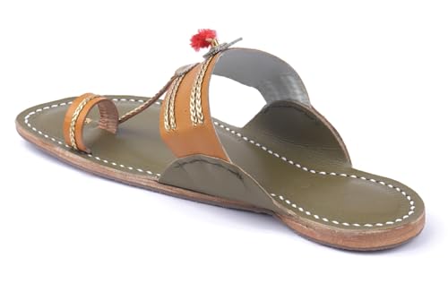 Image of KORAKARI Mens Handmade Kolhapuri Chappal Smooth and Comfortable, Stylish Durable Anti Slip Design Flip Flops Slippers Genuine Leather Traditional Indian Footwear.