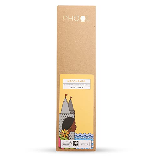 Image of Phool Luxury Incense Nagchampa Refill Pack - 80 Organic Charcoal & Sulphur-Free Agarbatti (200g), Soothing Fragrance for Mood Upliftment, Pooja & Meditation