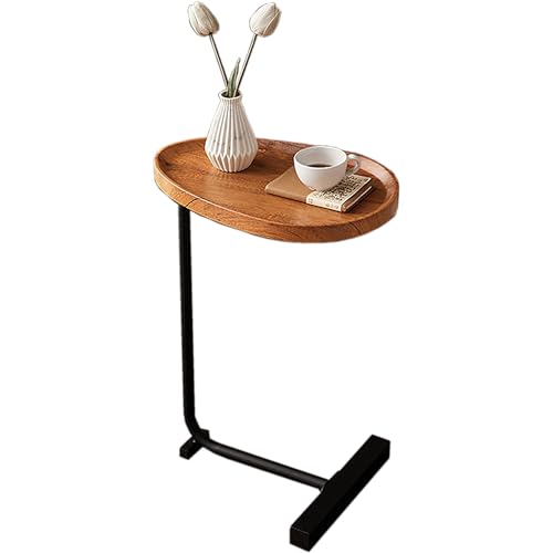 Mesa auxiliar en C de nogal y metal industrial de 30x45x70 cm