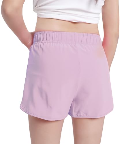 Shorts atléticos para meninas com bolso com zíper, shorts de corrida leves de cintura alta para adol