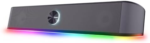 GXTrust 1619 Rhox Soundbar PC Illuminata RGB, 12W Casse PC Stereo Speaker con Illuminazione Regolabile, Alimentazione USB, Jack 3.5 mm, Altoparlanti per Computer, Laptop, TV - Nero/Grigio