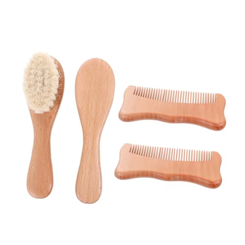 QUMIIRITY 4-pc Beech Wool Brush Set Baby Scalp Grooming Kit Natural Hair Comb for Newborns Infants