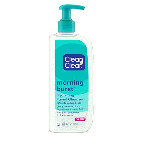 Clean & Clear Morning Burst Oil-Free Hydrating Facial Cleanser with BHA, Cucumber & Aloe Extracts, Face Wash Gently Removes Oil & Pore Clogging Impurities, 8 fl. oz