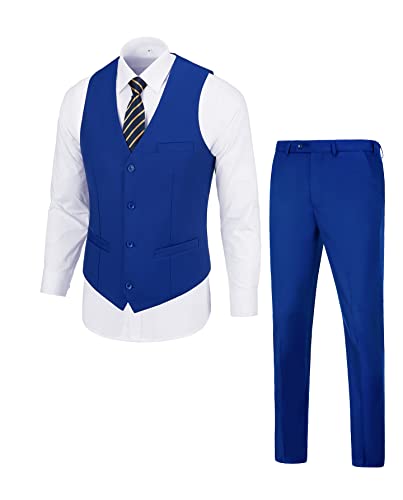 Furuyal Men's Suit 2 Piece Vest Set Slim Fit Dress Suit Casual Suit Waistcoat Pant