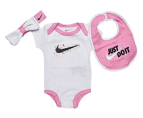 Image of Nike 3Pc Swoosh Pop Infant/Toddler Clothing Set Size 0-6M, Color: White/Pink/Black-White
