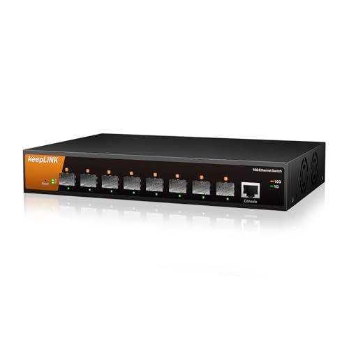 keepLiNK 8 Port 10G Web Managed Switch, 8 x 10G SFP+ Ports, L2+/L3 Smart Managed, IPv6, Static Routing, QoS, Link Aggregation/QoS/VLAN/IGMP, Metal Case