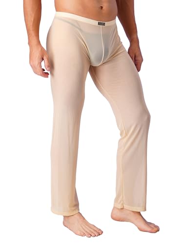 Men's See Through Mesh Sheer Long Pants Legging Tights Elastic Sleep Bottoms Underwear4