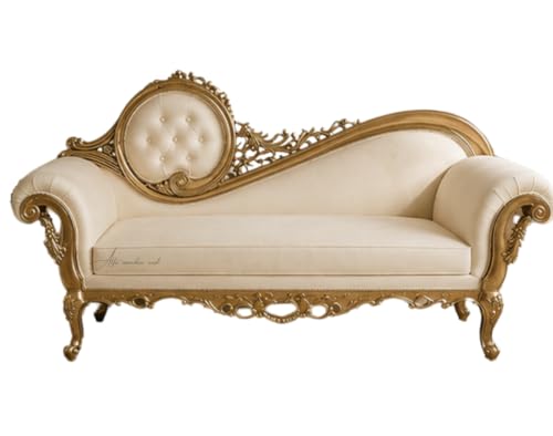 Image of Victorian Style Chaise Lounge, Tufted Cream Upholstery, Mahogany Wood Frame, Classic Living Room Furniture (Cream)