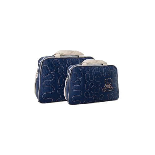 Kit Bolsa Maternidade, 2 Peças com Mochila e Frasqueira, Porta Mamadeira, Design Ursinho, para Bebê Menino e Menina, Cores Variadas (Azul Marinho)