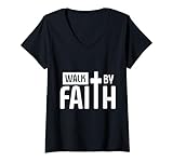 jesus christ religion god walk by faith maglietta con collo a v