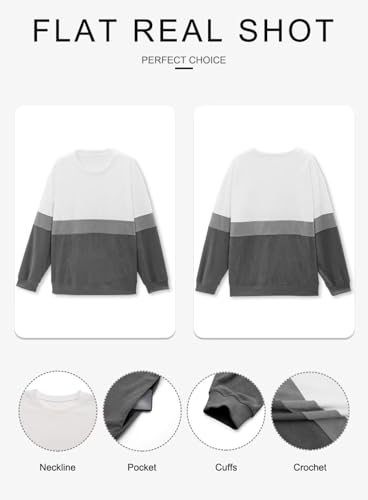KISSMODA Womens Casual Long Sleeve Sweatshirts Color Block/Solid Tops Corduroy Crewneck Tunic Pullover with Pockets