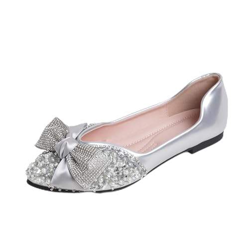 QXCXINGDY Silver Rhinestone Flats Women Size 8.5-9
