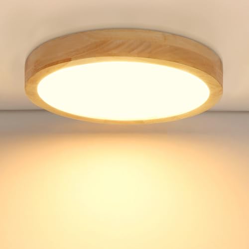 Kambo LED Deckenleuchte mit Holzoptik 4500K Naturweiß, 3100Lm 24W Deckenlampe, ∅30CM Rund Holz Lampe für Schlafzimmer, Wohnzimmer, Küche, Esszimmer, Flur