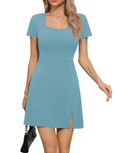 Missufe Damen Sommer Partykleid Quadratischer Ausschnitt Kurzarm...