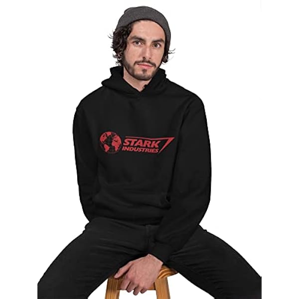 IRON MAN Stark Industries Hombre Sudadera con Capucha Negro Regular