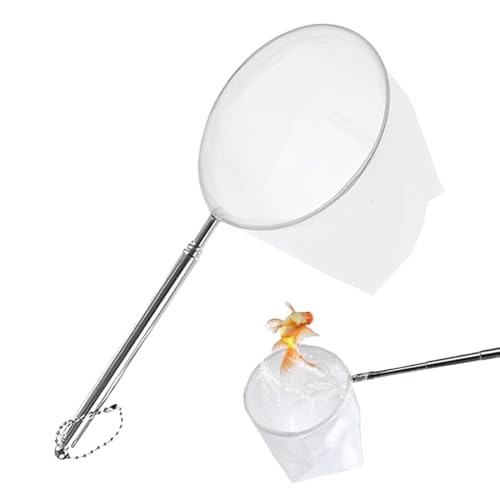 JUGUTA Mini Épuisette Pour Aquarium Avec Manche Extensible En Acier Inoxydable, Mailles Fines Rond Souples Pour Aquariums Et Petits Bassins (10 Cm)