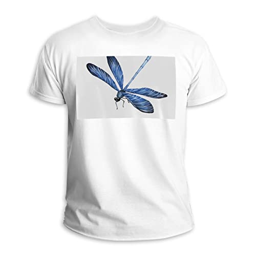 T-shirt libellule col rond en pur coton bleu et multicolore taille L