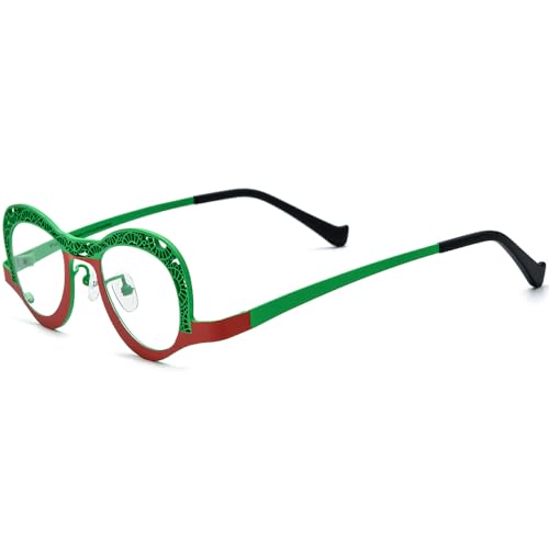 Image of FONEX Colorful Pure Titanium Glasses Frame Women Retro Round Eyeglasses