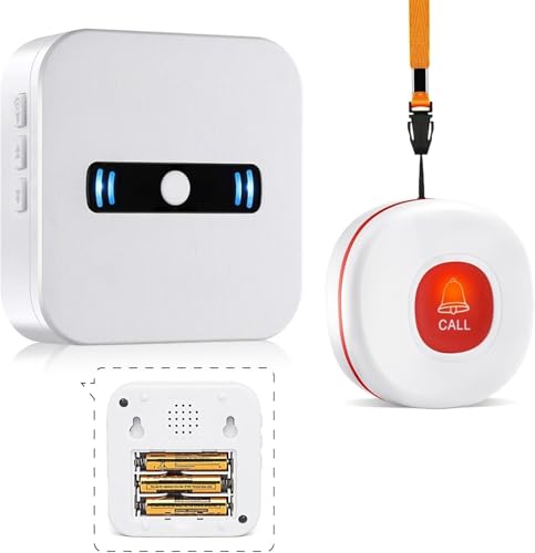 Daytech botón de llamada emergencia, Avisador inalámbrico para pacientes de edad avanzada en el sistema de alarma en el hogar 1 receptor portátil y 1 transmisor SOS