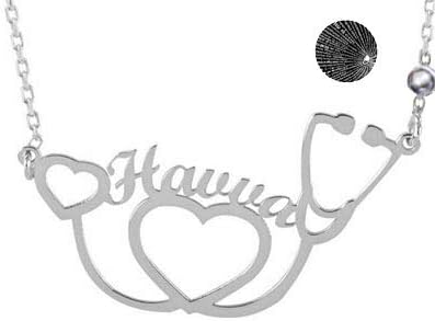 LONAGO Personalized Stethoscope Necklace with Synethic Birthstone Custom Name Pendant Engraved Name Plate Nurse Doctor Medical Student Necklace for Women