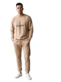 Men's Casual Autumn Fashion Sweatshirt Pants Soft Inner Lining Comfortable Warm Casual Clothing Daily Wear Sportswear (Beige, L)