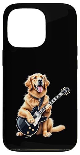 エレキギターを弾く面白いゴールデンレトリバー 音楽愛好家 スマホケース iPhone 13 Pro 用