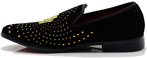 Image of SPK26 Men's Vintage Velvet Rhinestone Designer Dress Loafers Slip On Shoes Classic Tuxedo Dress Shoes