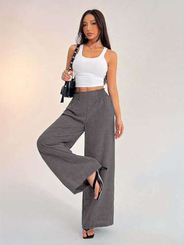 Image of Sugathari Women's Casual Wide Leg Pants - High Waist Elastic Waistband Loose Fit Long Trousers | Lightweight Straight Leg Summer PantsTrouser 254