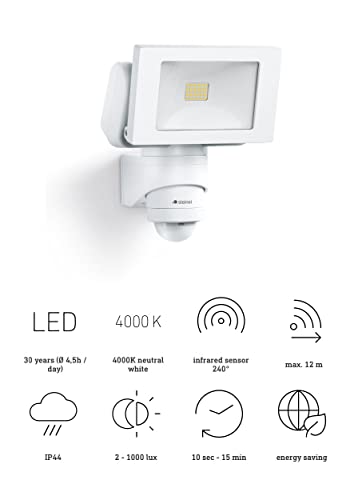 Steinel LED Außenstrahler LS 150 S weiß, 240° Bewegungsmelder, max. 12 m Reichweite, 14,7 W, Schwenkbar, 1375 lm, 4000 K
