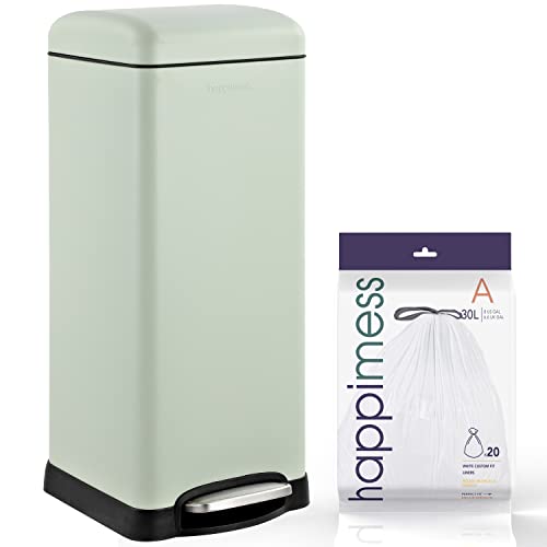 Image of happimess HPM1007E Betty Retro 8-Gallon Step-Open Trash Can with Soft-Close Lid, Fingerprint Resistant, Modern, Minimalistic for Home, Kitchen, Laundry Room, Office, Bedroom, Bathroom, Mint Green