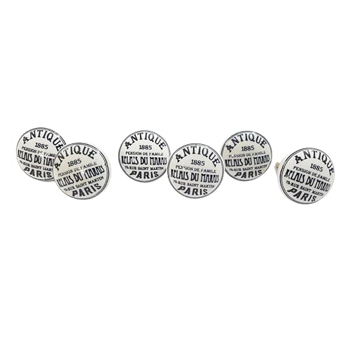 Image of Vintage Ceramic Knobs For Kids and Kitchen Cupboards, Drawers, Wardrobes, PC Cabinets, Almirahs, Dressers, Decorative Pull Handles For Dressing Table and Home Decor - Set of 6, Antique Paris