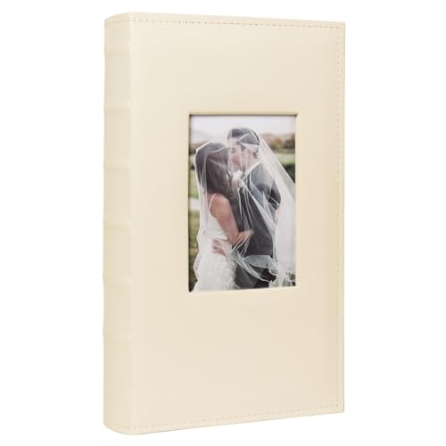 Photo Album 4x6 300 Photos, Leather Cover with Front Window for Wedding Family Graduation Anniversary Baby Holds 300 Horizontal 4x6 Pictures (Beige)