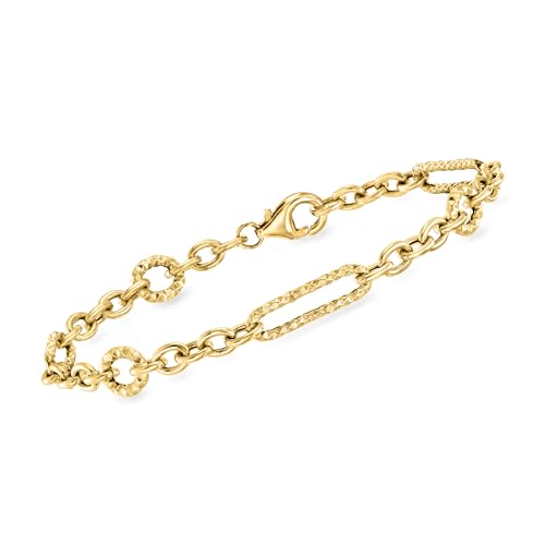 Ross-Simons Italian 14kt Yellow Gold Cable and Paper Clip Link Bracelet