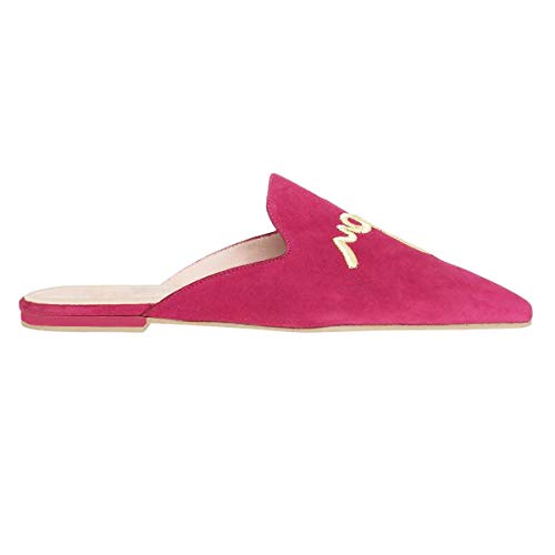Image of Fericzot Women's Velvet Backless Pointed Toe Slip On Loafers Flats Embroidery Mule Slippers Shoes