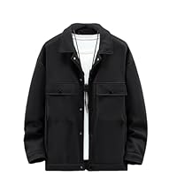 Dvbfufv Men Turn-Down Collar Plus Size Coats Spring Autumn Fashion Casual Solid Color Jacket Male Cargo Jacket