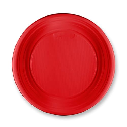 Generico 150 Piatti DESSERT colorati di plastica RIUTILIZZABILI da 17cm piatti rigidi | piatti Lavabili | VARI COLORI | per feste torte dolci frutta (Rosso)