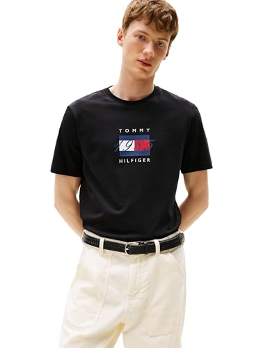 Tommy Hilfiger Men's Flag Graphic Tee, Black Large
